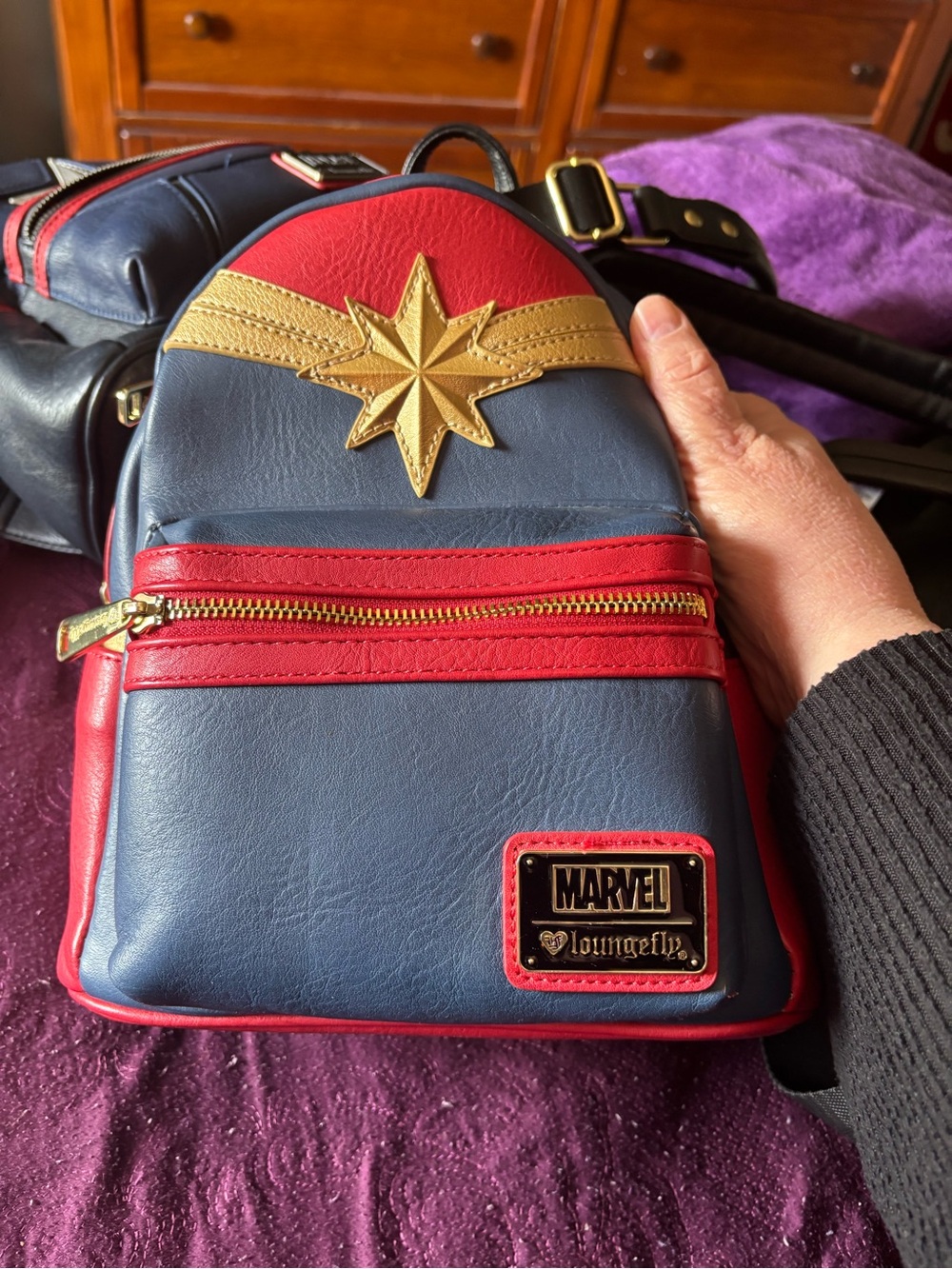 Loungefly Captain Marvel Mini Backpack - Navy, Red, Gold